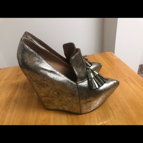 Jeffrey Campbell silver platform loafer heels - Picture 2 of 5